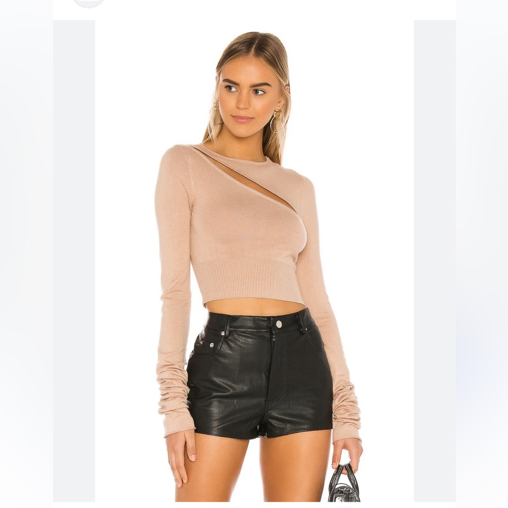 H:ours Jacklyn sweater in neutral front + back slit semi sheer mesh size S